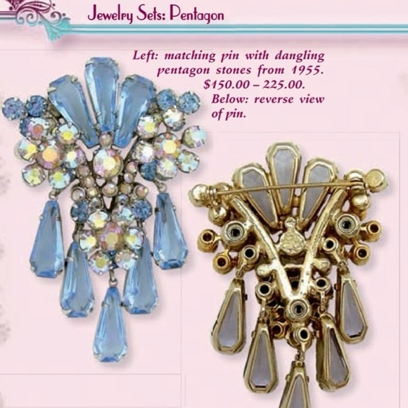 Verified Juliana D&E DeLizza Elster Floret Pentagon Rhinestones Brooch Earrings - Picture 16 of 16